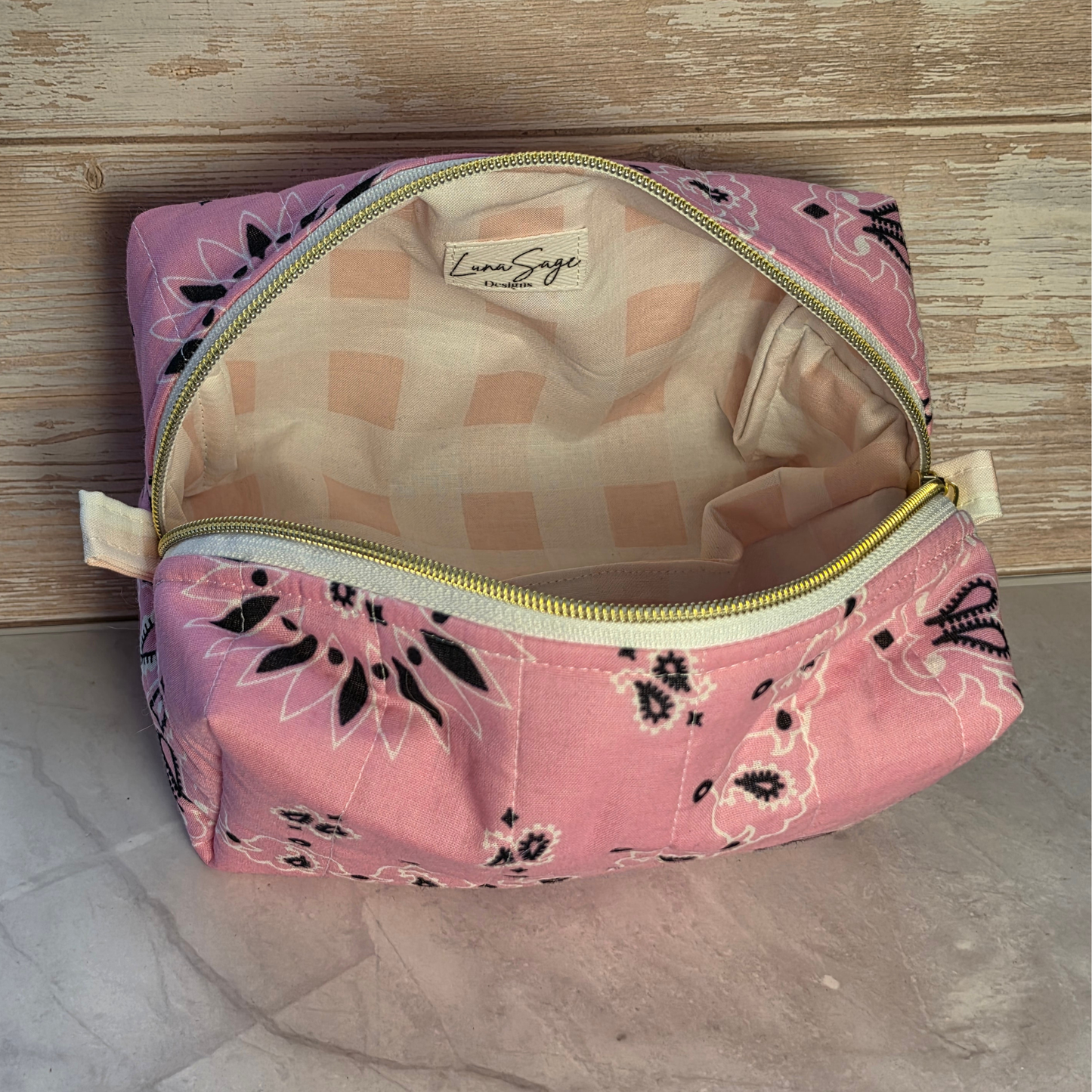 Pink Bandana Boxy Makeup Bag