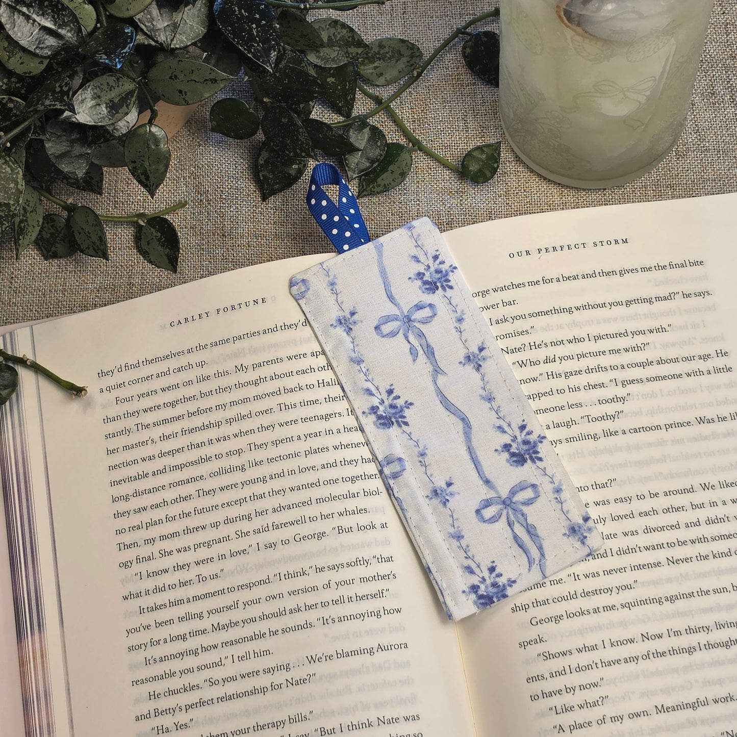 Fabric Bookmark: Blue Coquette Floral