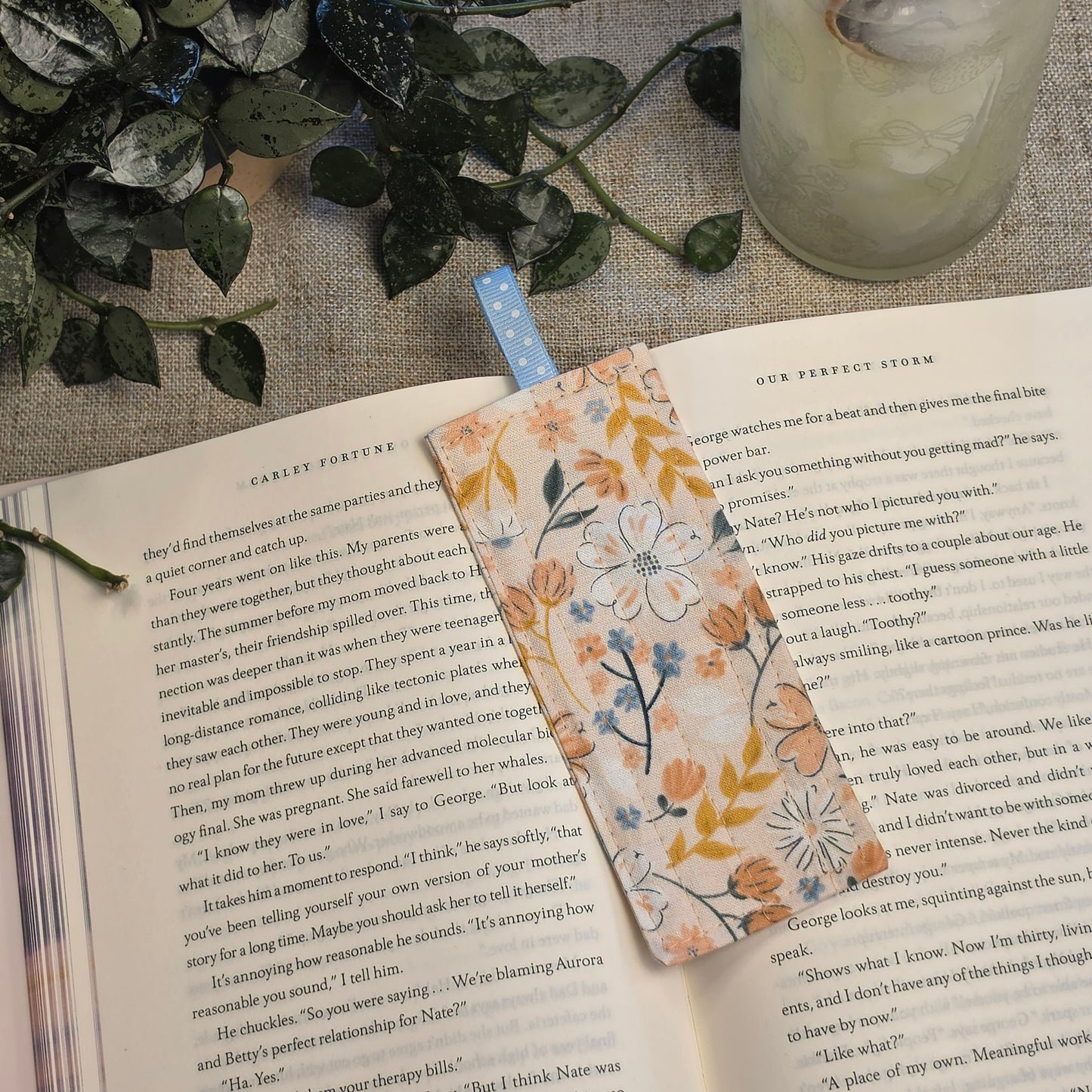 Fabric Bookmark: Orange Creamsicle Floral
