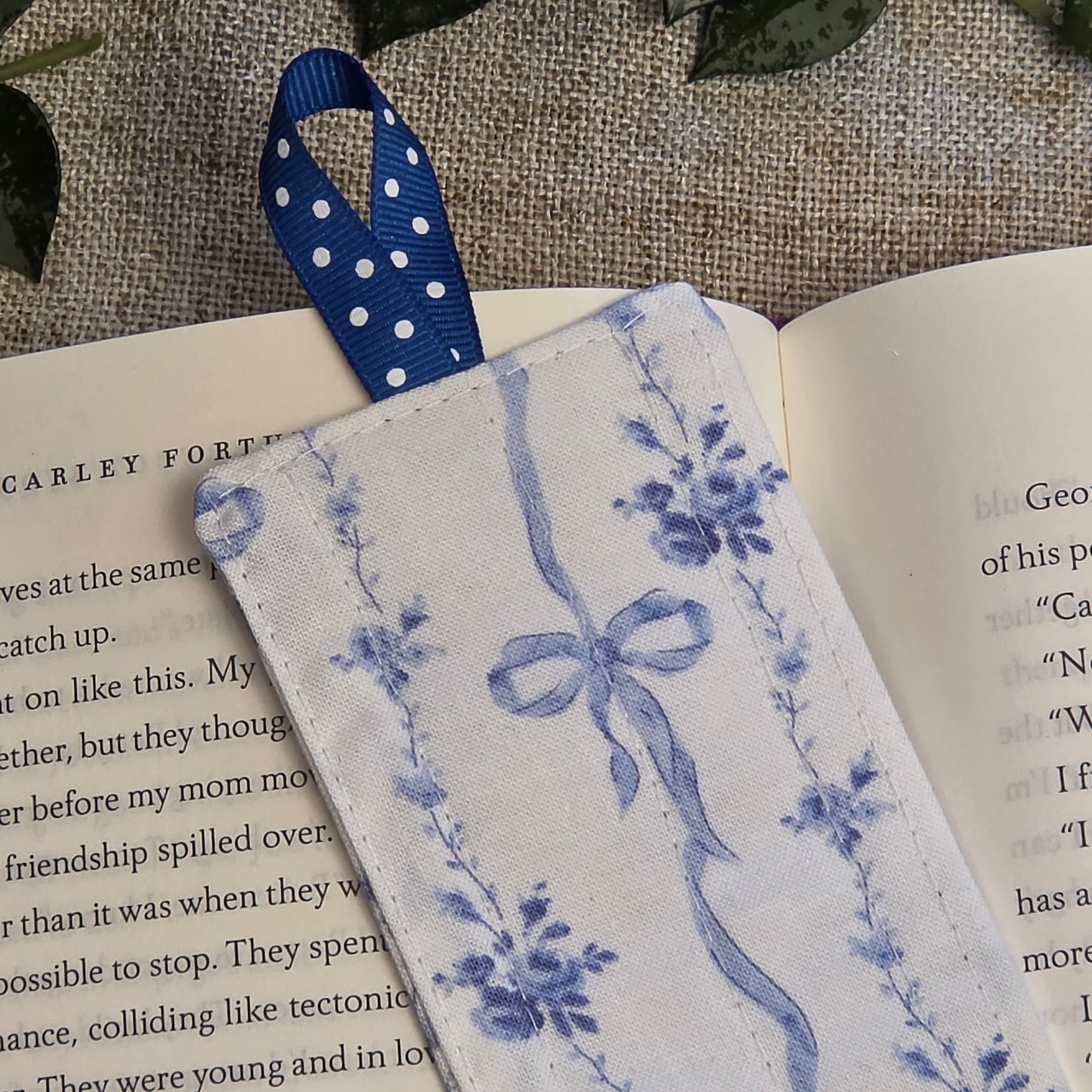 Fabric Bookmark: Blue Coquette Floral