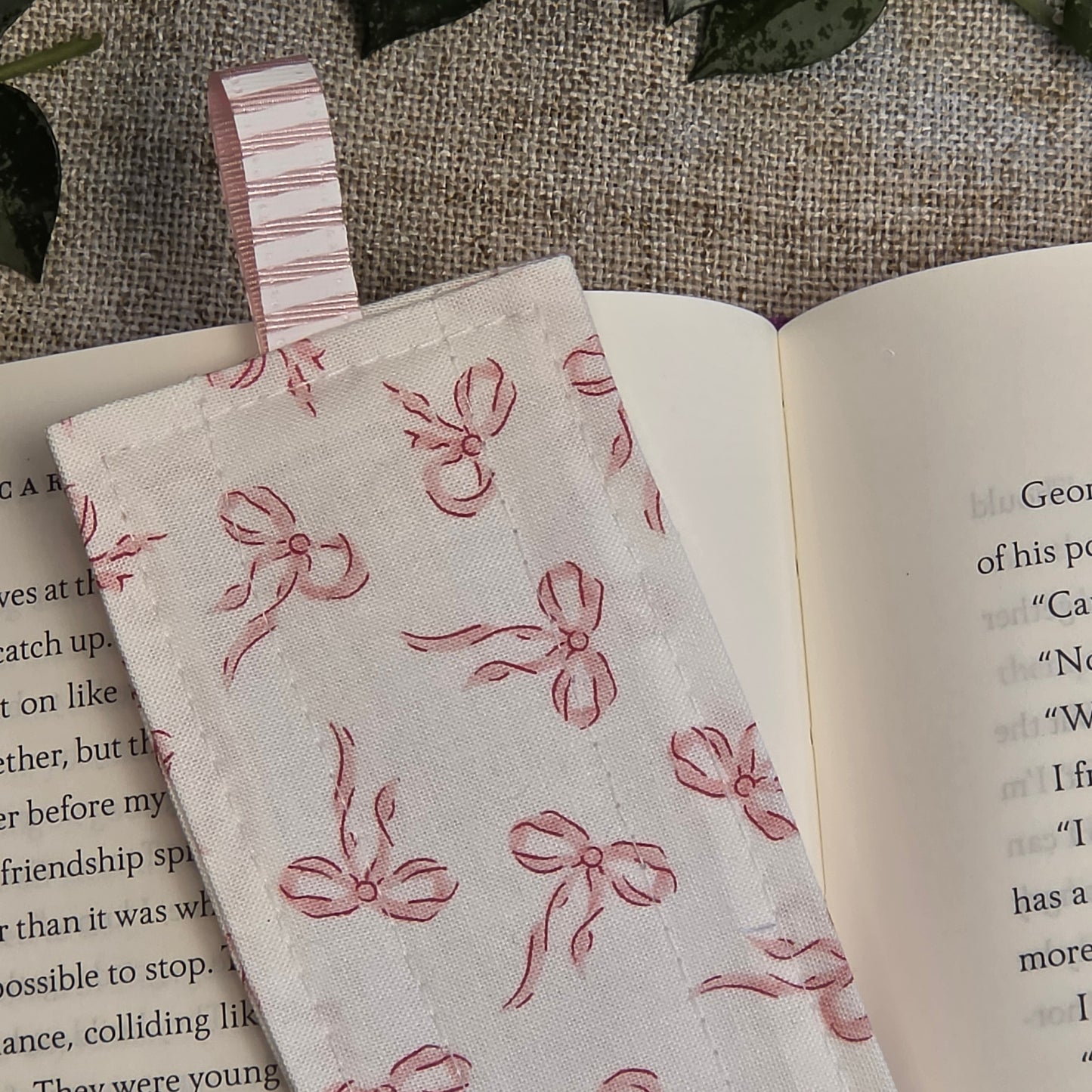 Fabric Bookmark: Pink Coquette Bow