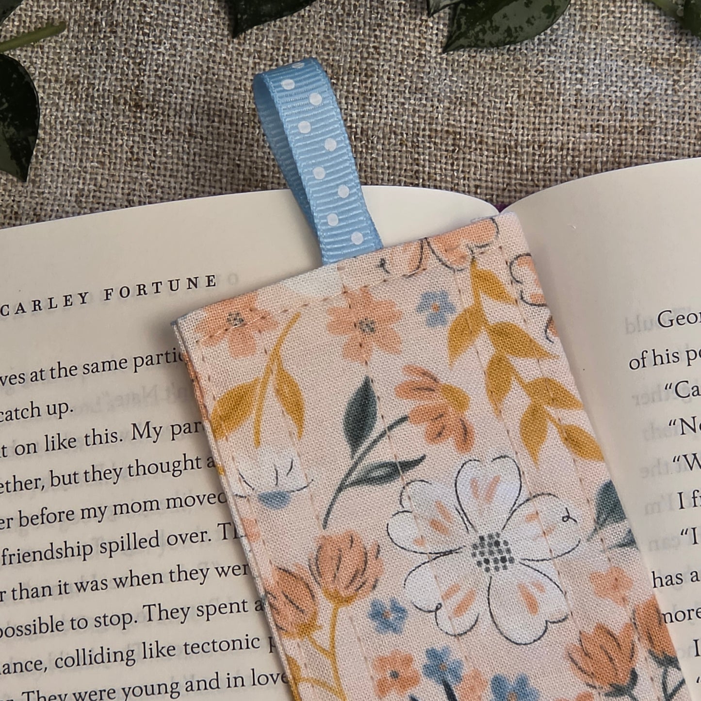 Fabric Bookmark: Orange Creamsicle Floral